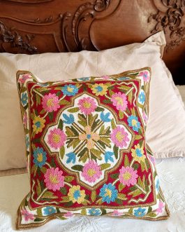 Housse de coussin brodée du Cachemire – Jardin de roses